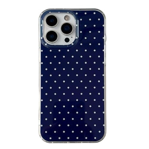 Image of QLTYPRI for iPhone 12 Pro Max Case, Cute Polka Dot Pattern Aesthetic Phone Case, Raised Camera Protection Durable TPU Slim Shockproof Protective Phone Cover for Girls Women - Navy Blue