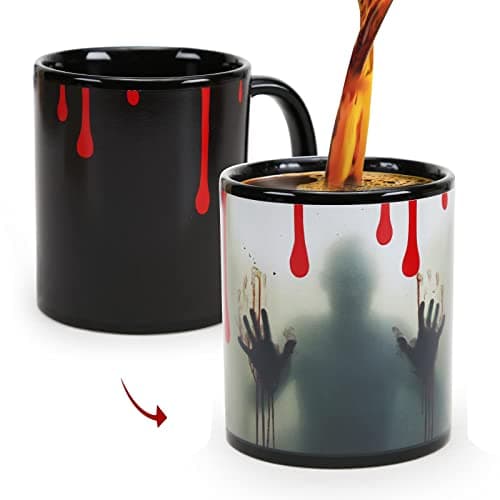 Image of Halloween Mug, Zombie Color Changing Mug, Walking Dead Heat Sensitive Magic Cup, Horror Ghost Spooky Coffee Gift for Christmas Birthday