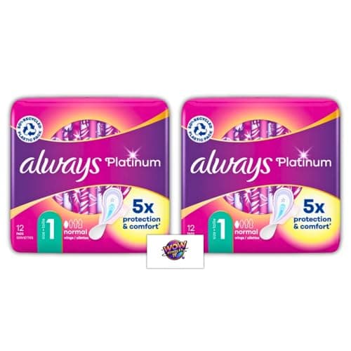 Image of Platinum Normal (Size 1) Sanitary Pads with Wings | 5X Comfort & Protection | Soft Wings, 3D LeakGuard & OdourLock | Bundle of 2 (12 Pads Each, 24 Total) - Alway