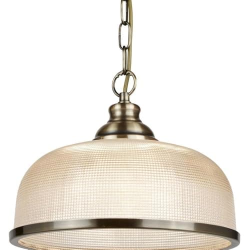 Image of Britalia Antique Brass & Holophane Glass Vintage Dome Pendant Light 27cm - 1 x E27 ES Large Edison Screw Light Bulb Required (Not Included) | Suitable for Standard or Smart LED Lamps