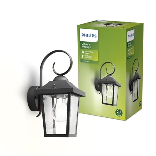 Image of Philips Buzzard Outdoor Wall Light, IP44 Weather-resistant, Durable, Aluminium, Classic Design, Black, E27 Bulb Sold Separately