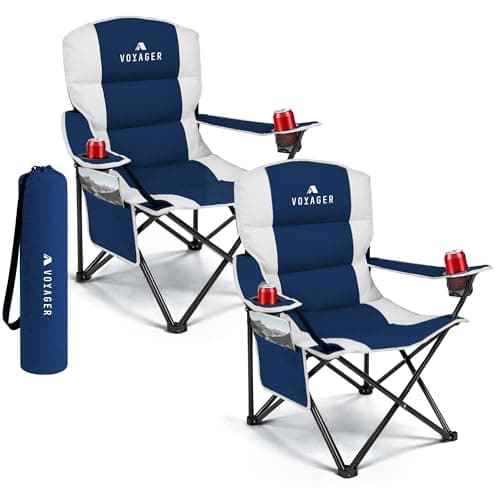 Image of Voyager 2 Pack Premium Outdoor Camping Chair Set, 120kg Capacity, 3.3kg Per Chair, Waterproof & Foldable with Cup Holder & Side Pockets - Ideal for Garden, Fishing, Picnic, Camping & Travel Comfort