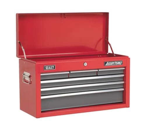 Image of Sealey Ap2201Bb Topchest 6 Drawer With Ball Bearing Runners - Red/Grey