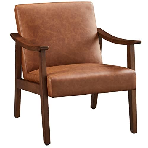 Image of Yaheetech Armchair Sofa Accent PU Leather Chair Retro Lounge Chair with Rubber Wood Legs Comfy Seat/Backrest for Modern Living Room Bedroom Dining Room Office Reception Balcony, Brown