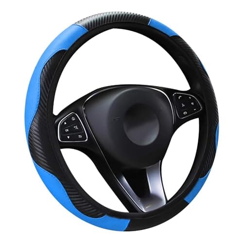 Image of LMYDIDO Car Steering Wheel Cover Leather, Anti-slip Breathable Carbon Fiber Sports Elastic Band Without Inner Ring Steering Wheel Cover Universal Size 37-39cm /14.5-15inch (Blue)