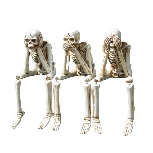 Image of Darthome Shelf Sitting Three Wise Skeleton Ornaments Set Of 3 Resin Gothic Hear See Speak No Evil