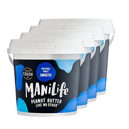 Image of Manilife Peanut Butter Original Roast Smooth – All Natural, No Palm Oil, No Added Sugar, Single Origin (1kg - Pack of 4)