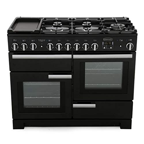 Image of Rangemaster PDL110DFFGB/C Professional Deluxe Gloss Black with Chrome Trim 110cm Dual Fuel Range Cooker