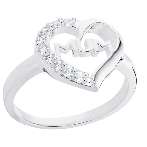 Image of Aeon Silver Mum Ring - 925 Sterling Silver & Cubic Zirconia Heart | Available in Size M | Polishing Cloth & Gift Box Included