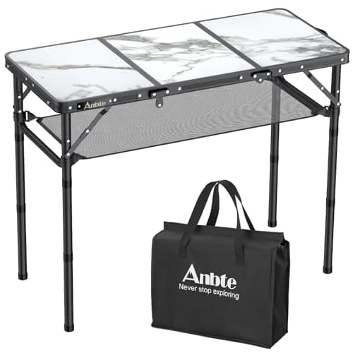 Image of Anbte Folding Camping Table, Aluminum Small Folding Table 3 Adjustable Height Max 70 cm, Portable Table with Carry Handle, Lightweight, for Outdoor Indoor Travel Camping Picnic BBQ, 88 cm x 40 cm