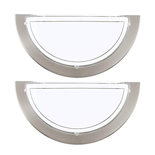 Image of Britalia 2 Pack - Satin Nickel Metal & Decorative White Painted Glass Modern Half Circle Flush Wall Light | 29cm Wide | 1 x ES E27 Lamp Bulb Required (Not Included) | 240 Volts