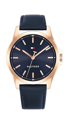 Image of Tommy Hilfiger Three Hand Quartz Movement Watch for Men with Navy Blue Leather Strap - 1792189