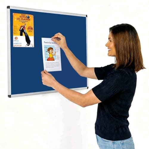 Image of Wonderwall Budget Blue Felt Noticeboard, 90 x 60 cm, Anti-Fade Pinboard - Aluminium Frame, Discreet Corner FIxings - Ideal for Office, School, Home, Healthcare