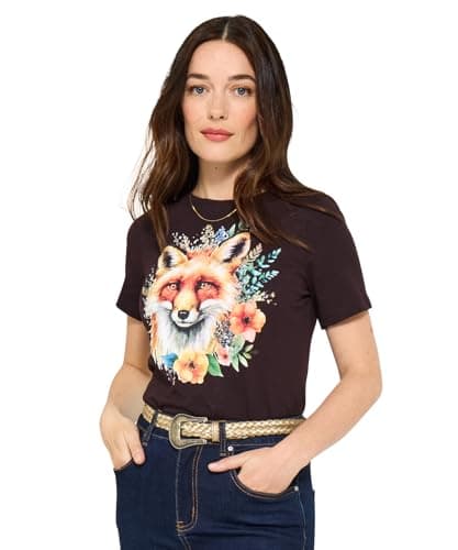 Image of Joe Browns Women's Autumnal Fox Crew Neck Short Sleeve Graphic T-Shirt, Regular, Black, UK 16