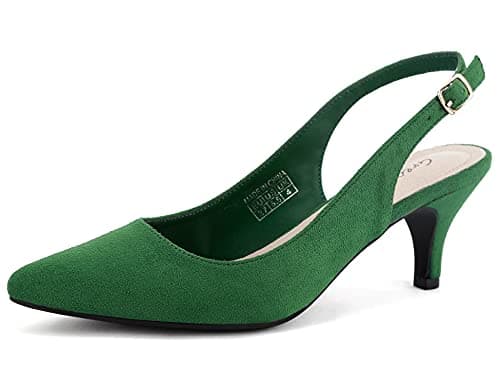 Image of Greatonu Womens Court Shoes Low Kitten Heels Slingback Pointed Toe Dress Pumps Green