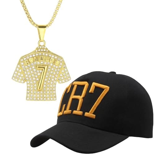 Image of ZPSCXQ 2PCS Set Baseball Cap, Ronaldo Gifts for Boys, CR7, Football Gifts for Boys, Ronaldo Football Kit for Kids, with Golden Number 7 Necklace