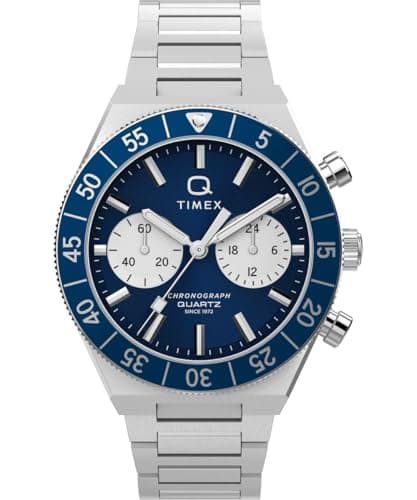Image of Timex Men's Q Continental Chronograph 40 mm Watch - Stainless Steel Bracelet and Blue Dial TW2Y55900