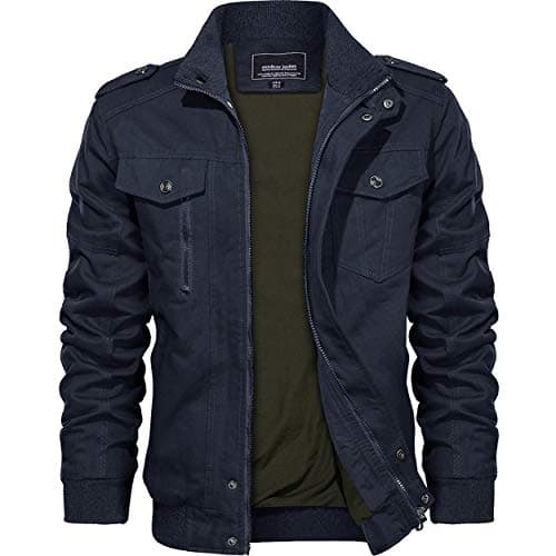 Image of KEFITEVD Men's Cargo Multi Pocket Fashion Casual Military Tactical Jacket Bomber CoatL -new, Navy Blue-new, L