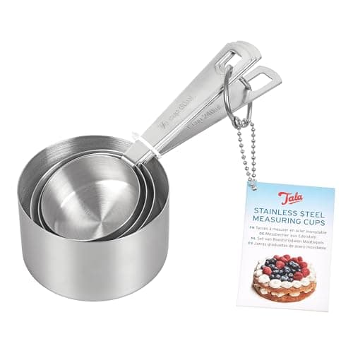 Image of Tala Stainless Steel Measuring Cups, Set of 4, Measurements in Millilitres and Cups, Nest Neatly for Storage, Metallic Silver