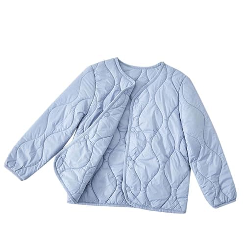 Image of duxyoz Kids Padded Puffer Jacket - Lightweight Quilted Winter Down Coat for Boys Girls,Long Sleeve,2 Pockets,Button Up,Solid Color,Casual Outwear Outdoor 12-13 Years