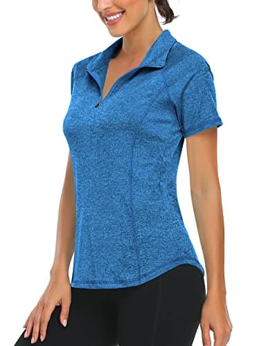 Image of Women's Polos, Golf Shirts for Women Short Sleeve Sports Tops fro Women UK Solid Zip Up Stand Collar Gym A Line Fitted Yoga Tops Ladies Running Exercise Tennis Tshirt Dark Blue