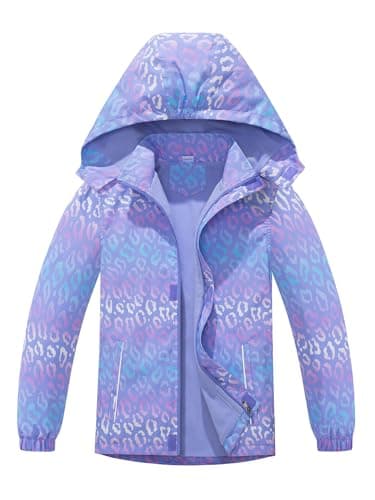 Image of SERENYOU Girls Waterproof Jacket Kids Fleece Lined Raincoat Girl Windbreaker Girls' Rain Coat with Removable Hood Style 4 UK:7-8 Years(manufacturers's size: 130)