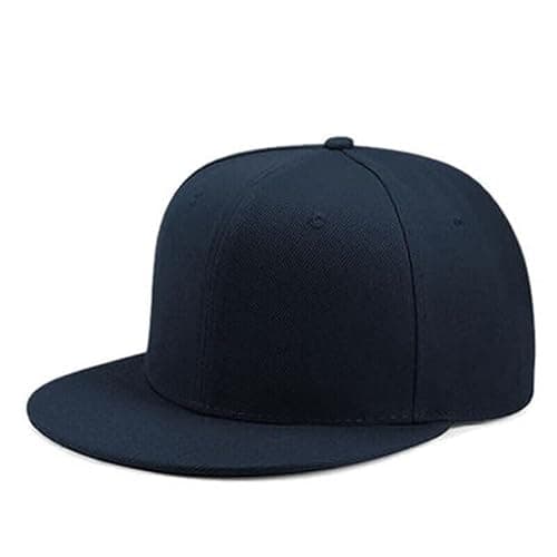 Image of Boolavard Classic Snapback Hat Cap Hip Hop Style Flat Bill Blank Solid Color Adjustable Size (Navy)