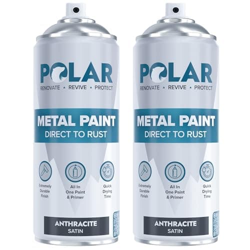 Image of Polar Direct to Rust Satin Anthracite Metal Spray Paint - 2 x 400ml - Perfect for Metal, Wood, Furniture, Rust - Outdoor & Indoor Surfaces - Easy to Apply - 3 in 1 Primer, Undercoat & Topcoat