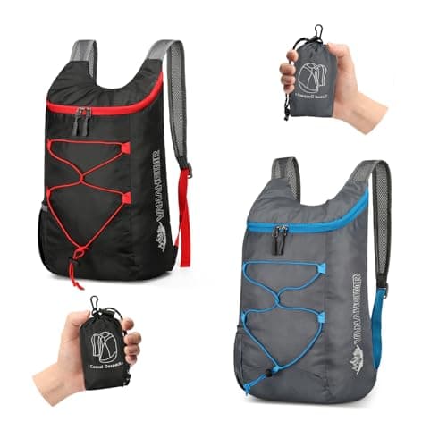 Image of Sahunfri 2 Pcs Ultra Lightweight Backpack, Foldable Backpack Water Resistant Travel Rucksack, Multi-Functional Foldable Backpacks Womens Men For Camping, Hiking, Biking(Black Grey)