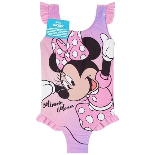 Image of Get Trend Disney Minnie Mouse Girls Swimming Costume Toddlers One Piece Stretchy Swimsuit Comfy Straps Swimwear for Beach Pool Swimming Holiday Essentials (18-24 Months, Pink Minnie Mouse)