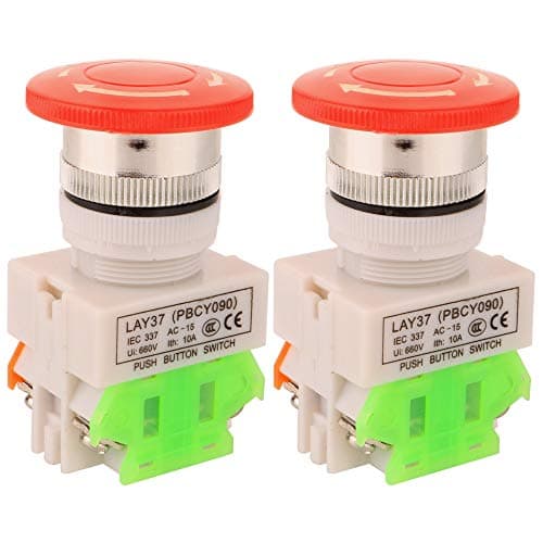 Image of Gebildet 2pcs AC 660V 10A 22mm NO/NC Red Mushroom Emergency Stop Push Button Switch