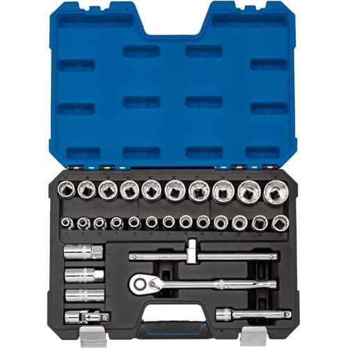 Image of Draper 16466 1/2-Inch Square Drive Metric Polished Chrome 30 Piece Socket Set