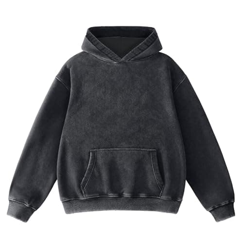 Image of FAIABLE Womens Oversized Acid Wash Hoodie Unisex Heavyweight Cotton Hoodies Fleece Vintage Washed Sweatshirt Women Men, Black, Medium