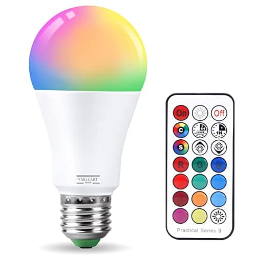 Image of VARICART E27 10W LED Light Bulb Edison Screw, RGB + Warm White 3000K, Dimmable 12 Colour Changing + 5 Modes, Built-in Memory with Remote, 75W~100W Equiv. Globe for Everyday & Mood Lighting (Pack of 1)
