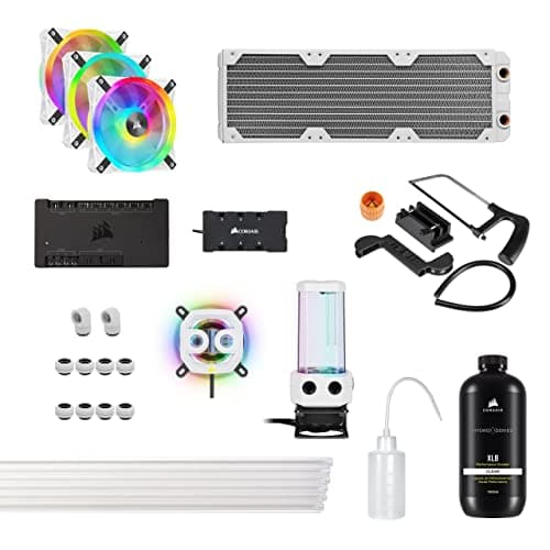 Image of Corsair Hydro X Series iCUE XH305i RGB PRO Custom Cooling Kit (Hardline CPU Cooling Loop, CPU Water Block, D5 Pump/Reservoir Combo, Radiator, 3x RGB Fans, iCUE Software Control) White