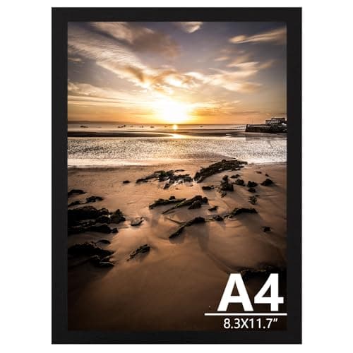 Image of A4 Picture Frames Black, Versatile Picture Frame, A4 Poster Frame with Plexiglass and Mount, 21cm x 29.7cm Certificate Frame for Tabletop or Wall Hanging