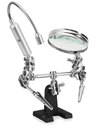 Image of Ram-Pro Helping Hand Magnifier Glass Stand with Flexible Neck LED Flashlight & Alligator Clips – 3X Magnifying Lens, Perfect for Soldering, Crafting & Inspecting Micro Objects