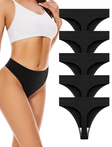 Image of VOENXE Seamless Underwear Thongs for Women,High Waisted No Vpl Knickers,High Rise No Show Ladies Workout Brazilian Tanga,Breathable Gym Sports Panties Multipack,Comfortable Soft Stretchy Undies,5-Pack