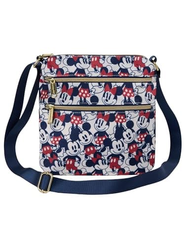 Image of Loungefly x Mickey and Minnie Mouse Navy Nylon Crossbody Purse, Cream