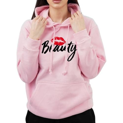 Image of Graphic Impact Beauty and The Beast Matching Set for Him And Her Unisex Hoodie Novelty Design Gift Idea Wife Husband Girlfriend Boyfriend Love Valentines Day Couples Matching Hoodies(Pink,Beauty,XXL)