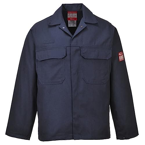 Image of Portwest BIZ2 Bizweld Mens Welding Jacket Flame Resistant Workwear Welder Work Coat Arc Flash Heat Protection Molten Metal Splash Protective Multi-Norm Industrial Clothing, Navy, XL