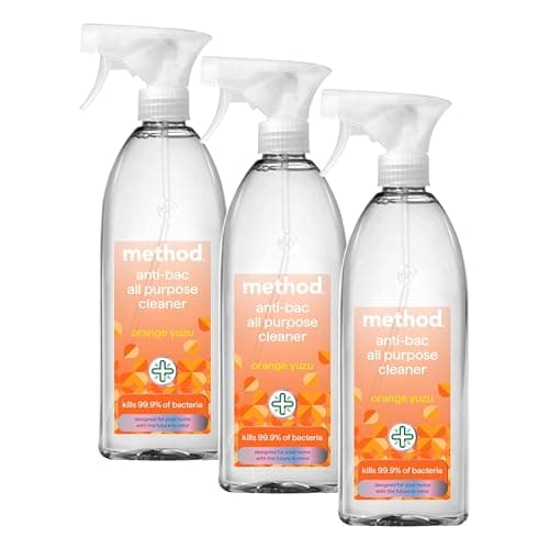 Image of Method Antibacterial Spray, All Purpose Cleaner, Powerful Formula Kills 99.9% of Bacteria, Orange Yuzu, Pack of 3, 828 ml