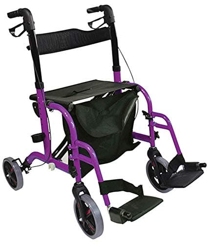 Image of Aidapt Duo Deluxe Purple Folding Light Weight 4 Wheeled Rollator Transit Chair Mobility Aid with Seat, Foot Plates, Carry Bag, Lockable Brakes and Puncture Proof Tyres for Indoor and Outdoor use.