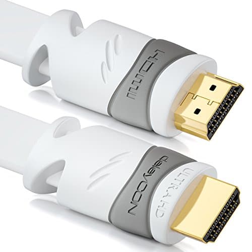 Image of deleyCON 10m (32.81 ft.) Flat HDMI Cable - Compatible to HDMI 2.0 to 1.4 - UHD 4K 3D 1080p 2160p ARC - High Speed with Ethernet - White