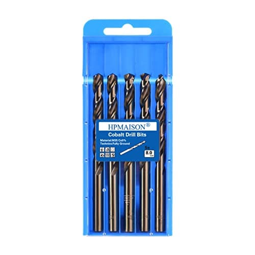 Image of HPMAISON True 5% Cobalt Jobber Drill Bit Set, 5Pcs 8mm M35 High Speed Steel Twist Drill Bits, 135° Split Point Extremely Heat Resistant for Stainless Steel, Cast Iron, Hard Metal, Plastic, Wood