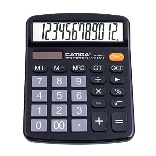 Image of CATIGA 12 Digit Desktop Calculator with Large LCD Display and Sensitive Button, Dual Solar Power and Battery, Standard Function for Office, Home, School, CD-2786