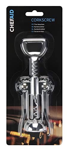 Image of Chef Aid Chrome Plated Wing Corkscrew, Traditional design with Lever Arm and Worm, Perfect for opening Wine and Beer Bottles