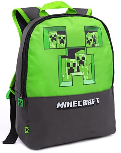 Image of Minecraft Backpack Kids Pixel Creeper Pierced School Bag Grey One Size Sixteen if Grey, One Size, Sixteen If Grey, Taille unique, backpacks