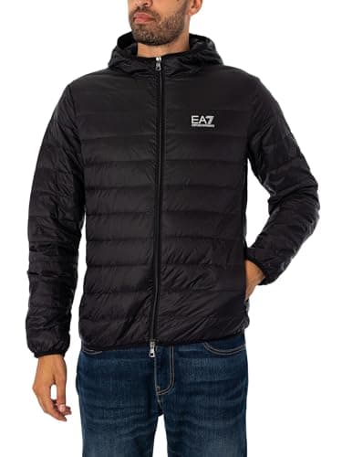 Image of EA7 Men's Woven Down Jacket, Black/Silver, XL