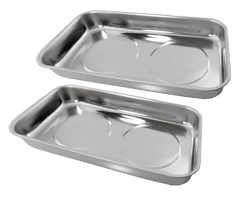 Image of Unibos | 2X Rectangle Magnetic Parts Tray - Stainless Steel Magnetic Tray Mechanic Heavy Duty Non-Marking Magnetic Screw Tray - Nut & Bolt Sockets, 140mm X 240mm Screws Bowl Magnetic Tool Holder (2)